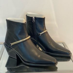 NWT. Genuine leather heeled ankle boot silver metal accent size 9 (or small 9.5)